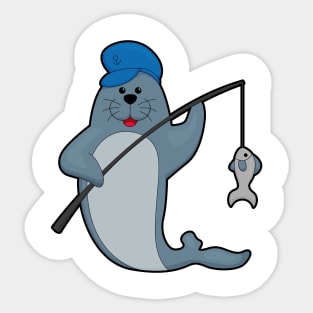 Seal at Fishing with Fishing rod & Fish Sticker